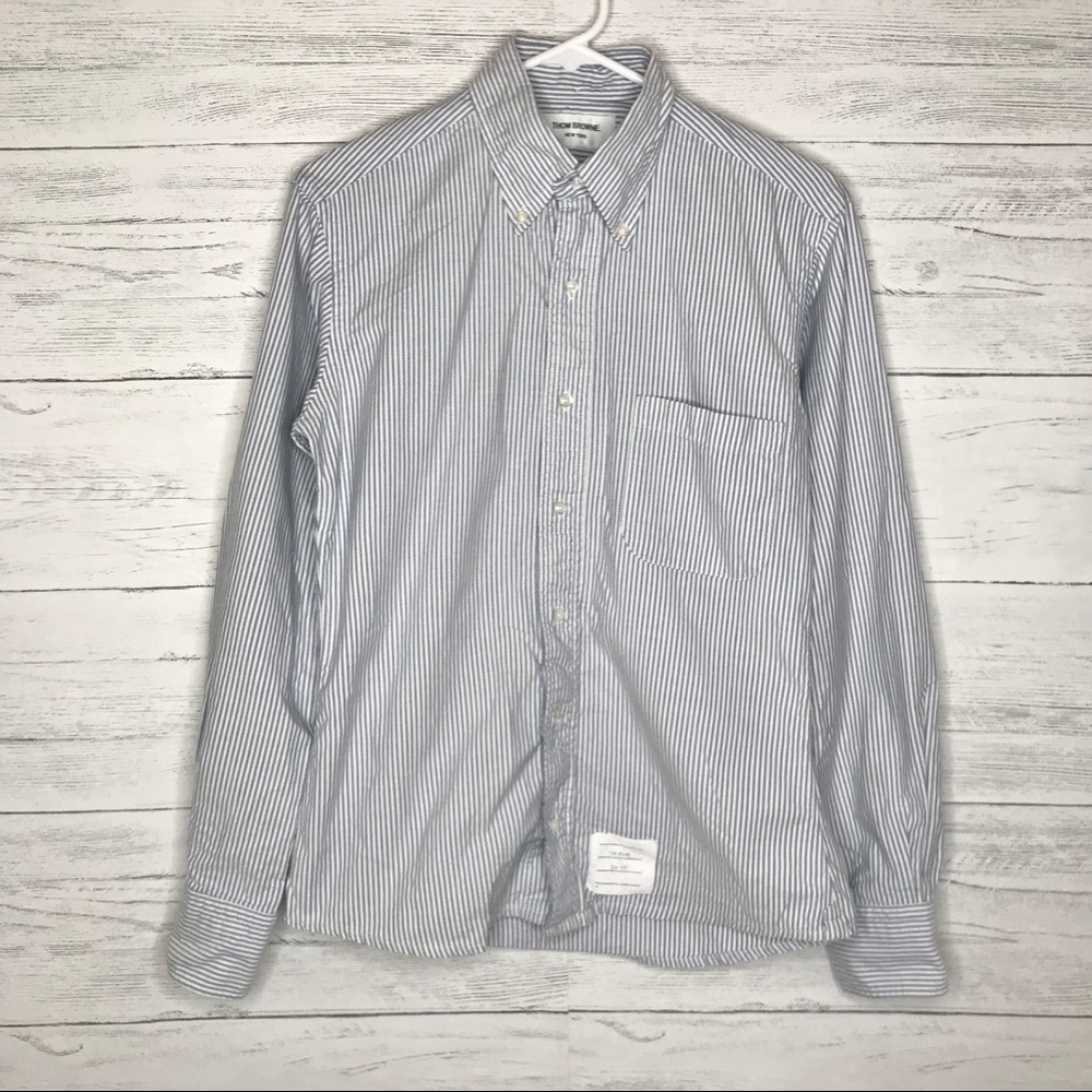 Blue White Striped Button Up Long Sleeve Shirt